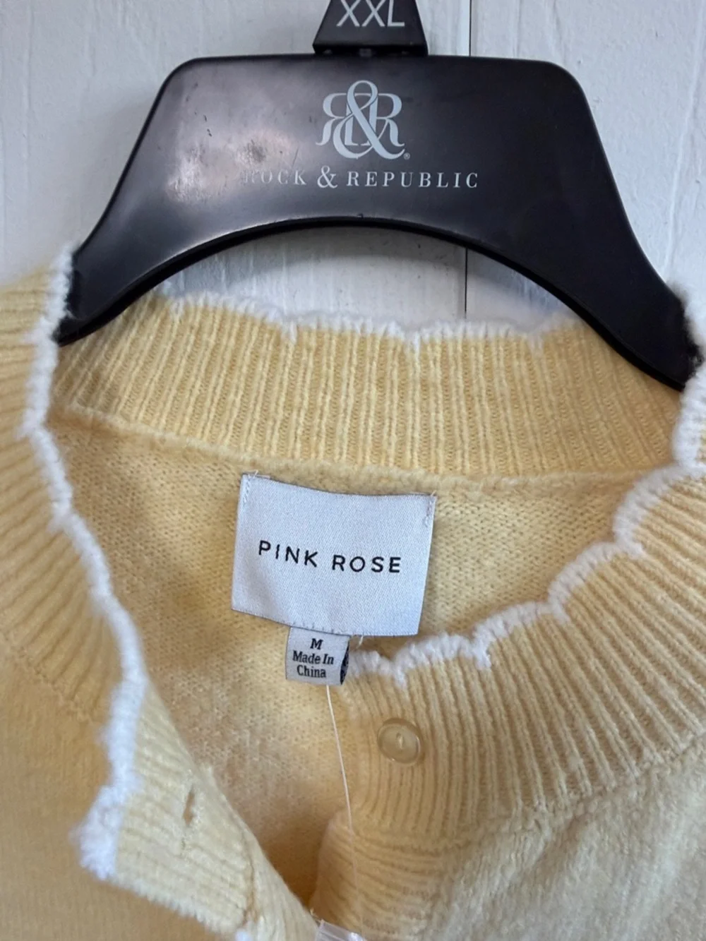 Pink Rose Soft Pale Yellow Button Cardigan with White Trim - Picture 2 of 5